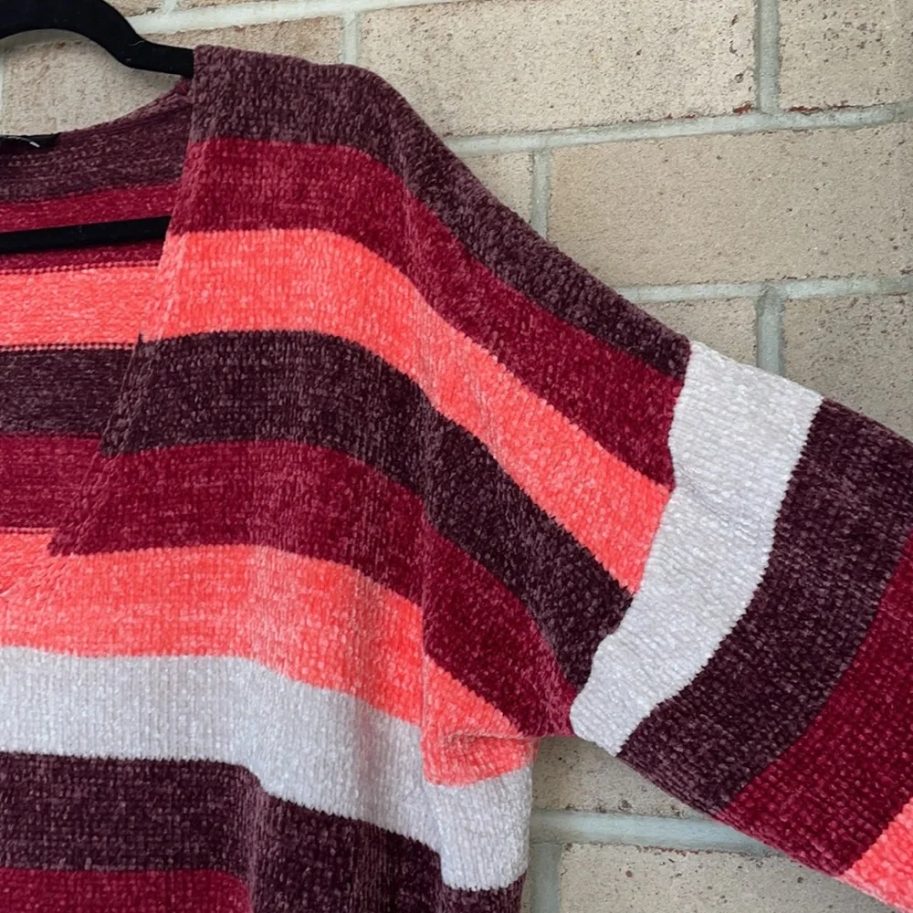 Express Chenille Striped V-Neck Sweater